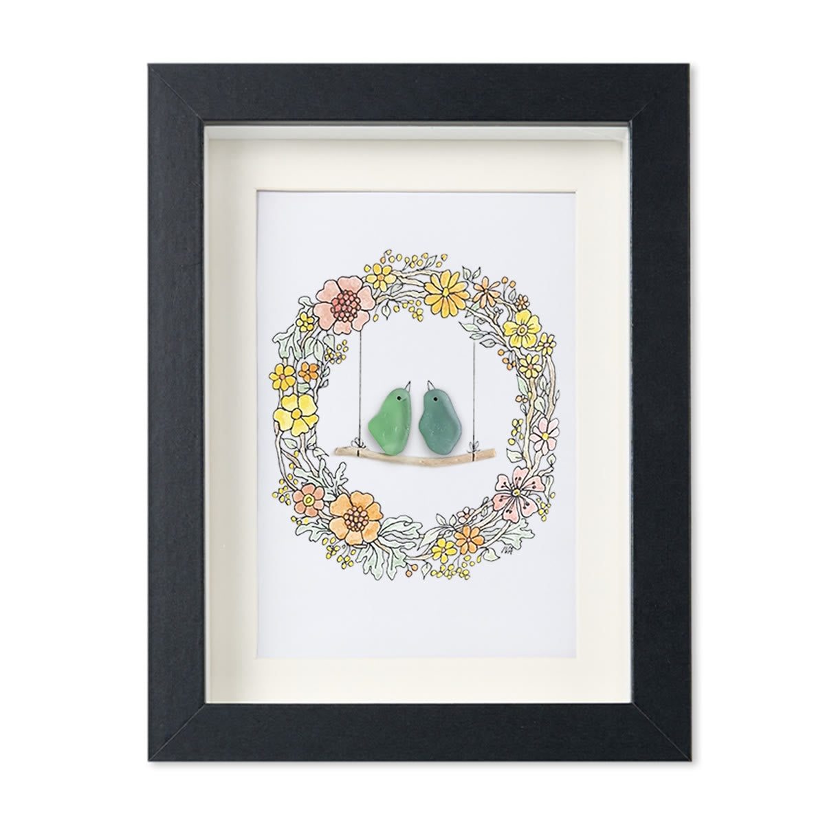 Birds On The Swing Sea Glass Framed Art - Black - 8" X 6" - image 12