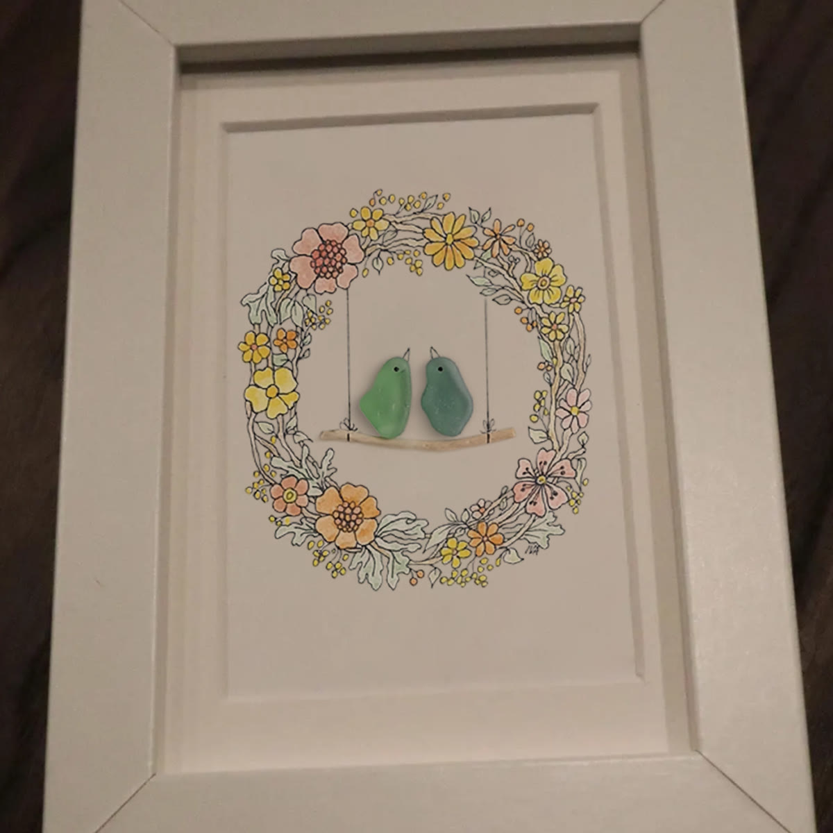 Birds On The Swing Sea Glass Framed Art - image 8