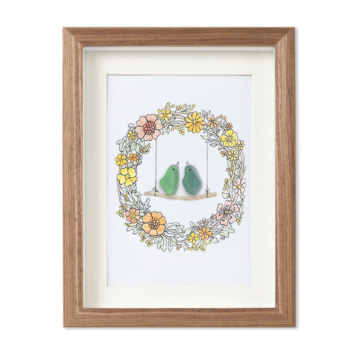 Birds On The Swing Sea Glass Framed Art - Walnut Brown - 8" X 6" - image 11