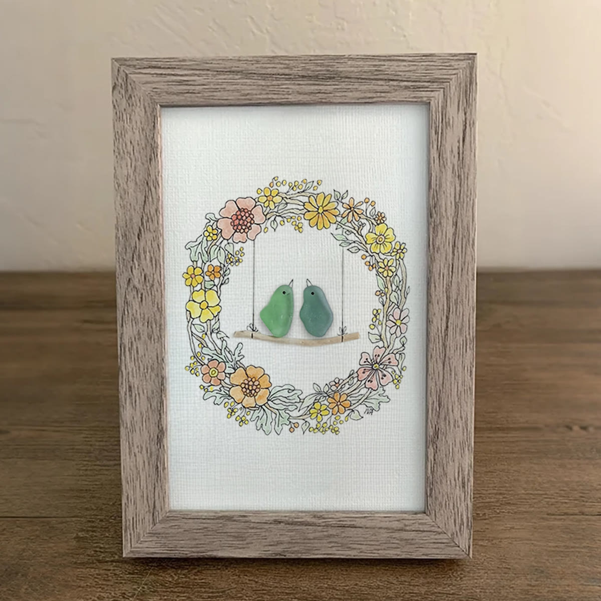 Birds On The Swing Sea Glass Framed Art - image 7