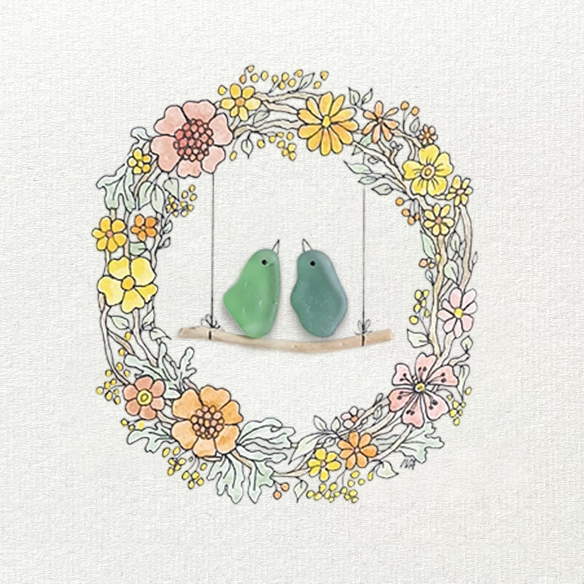 Birds On The Swing Sea Glass Framed Art - image 9