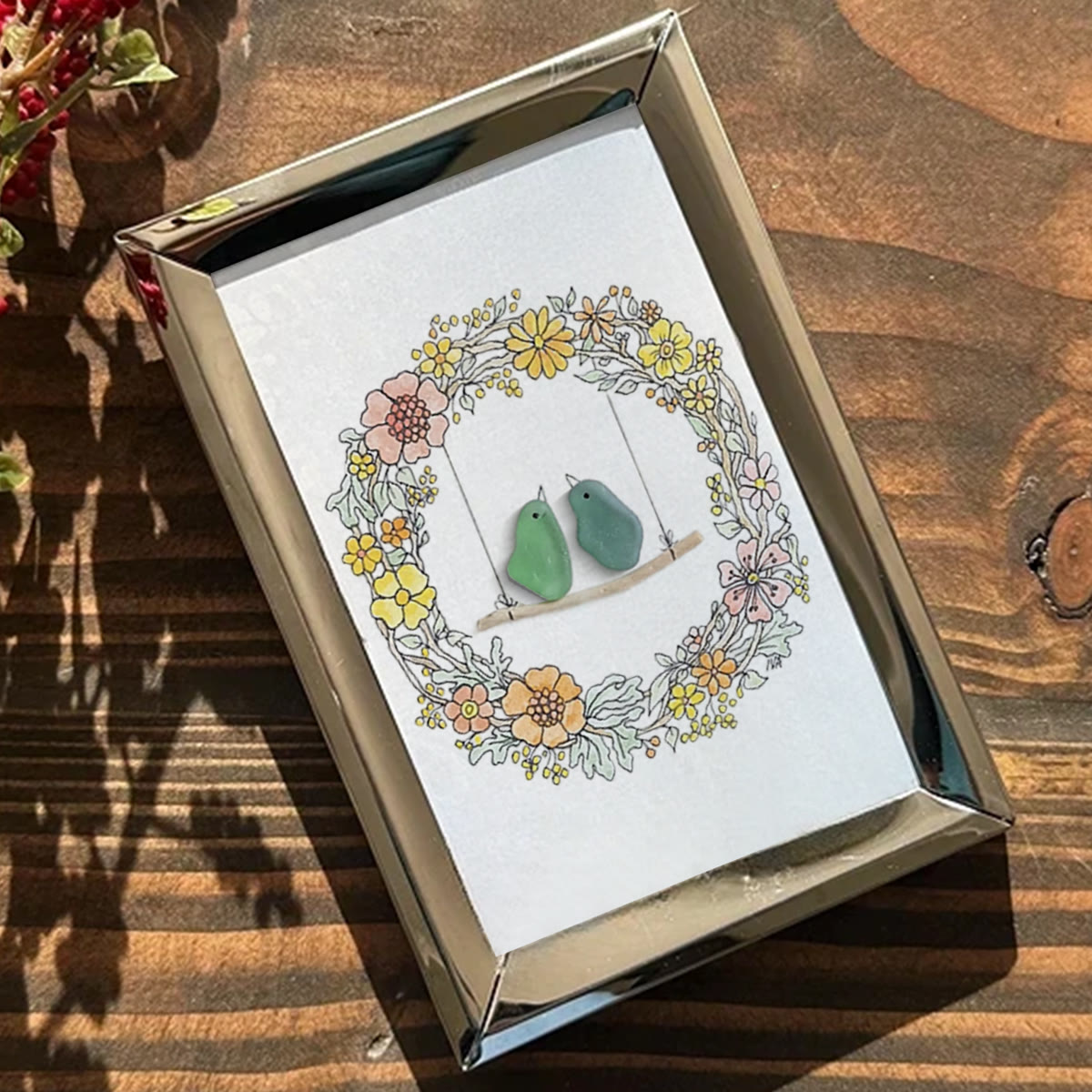Birds On The Swing Sea Glass Framed Art - image 4