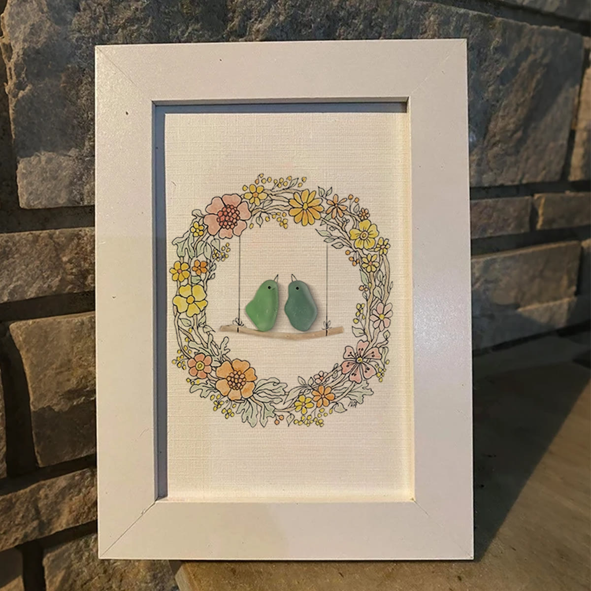 Birds On The Swing Sea Glass Framed Art - image 5