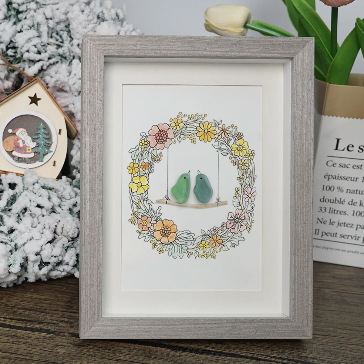 Birds On The Swing Sea Glass Framed Art - image 6