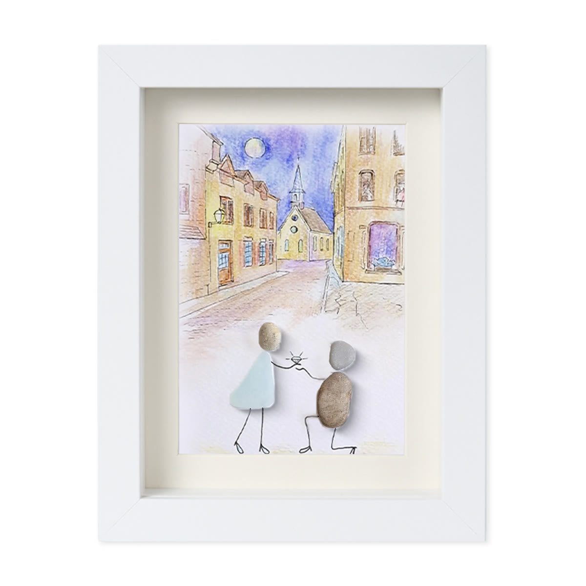 Propose On A Street Engagement Couple Sea Glass Framed Art - White - 8" X 6" - image 13