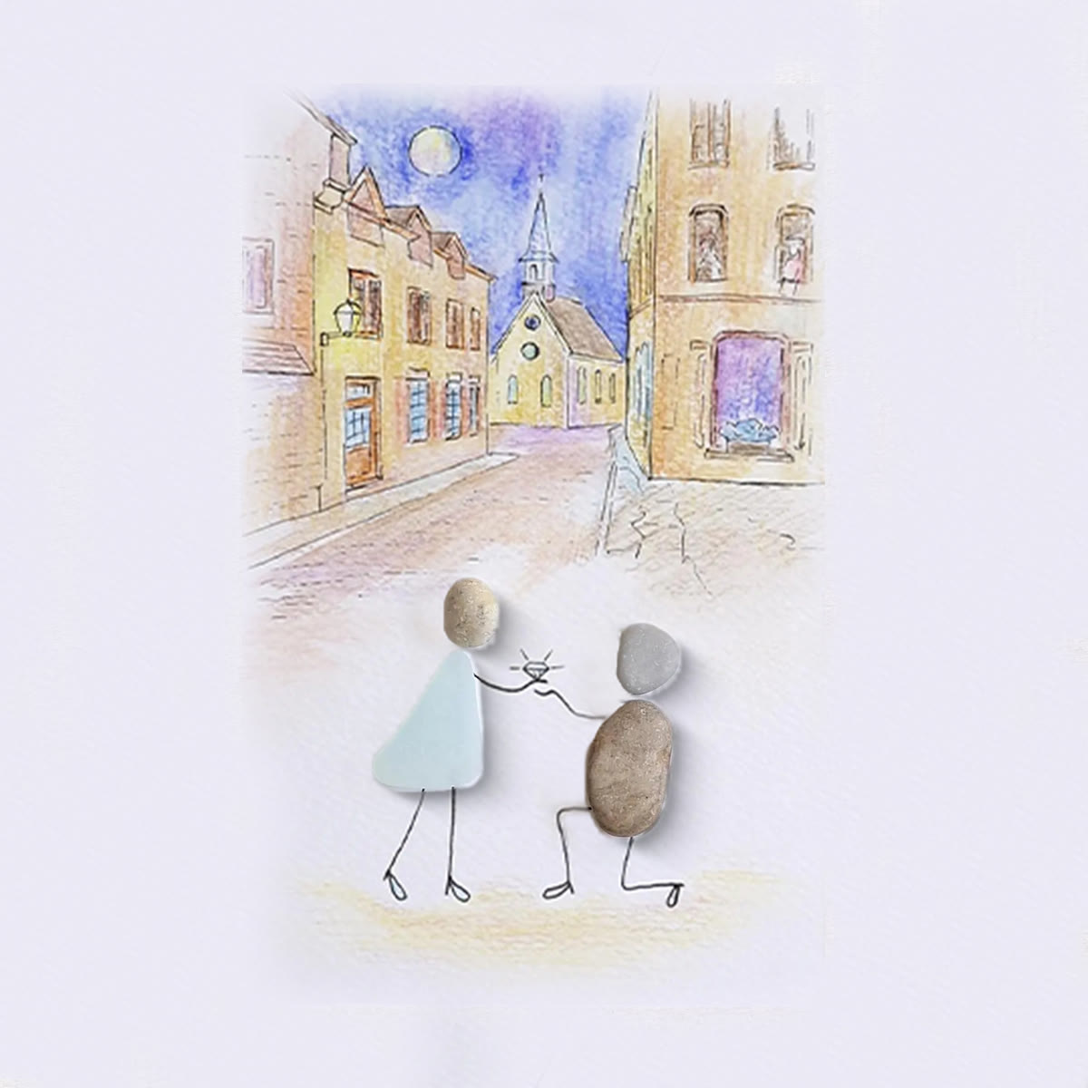 Propose On A Street Engagement Couple Sea Glass Framed Art - image 9