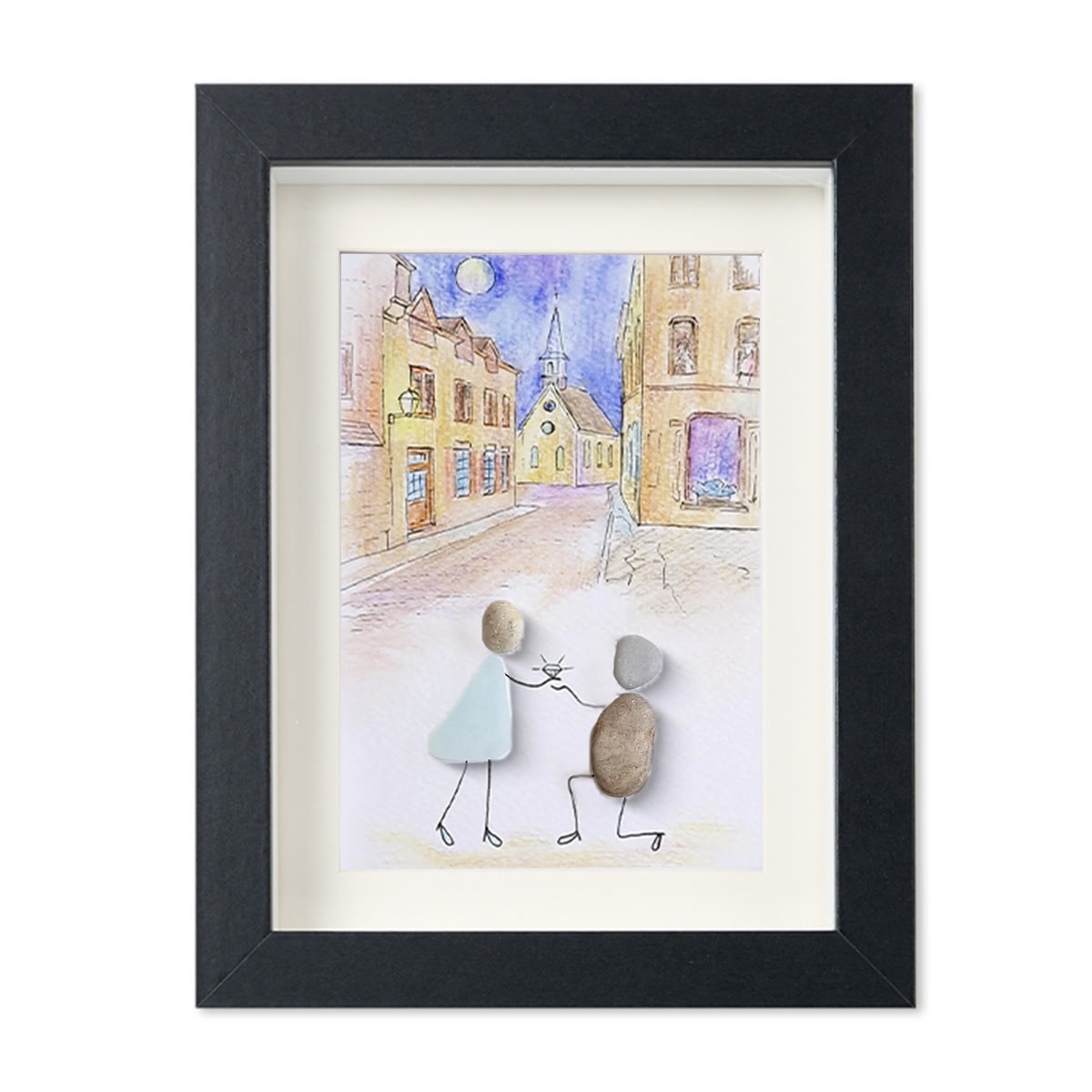 Propose On A Street Engagement Couple Sea Glass Framed Art - Black - 8" X 6" - image 12