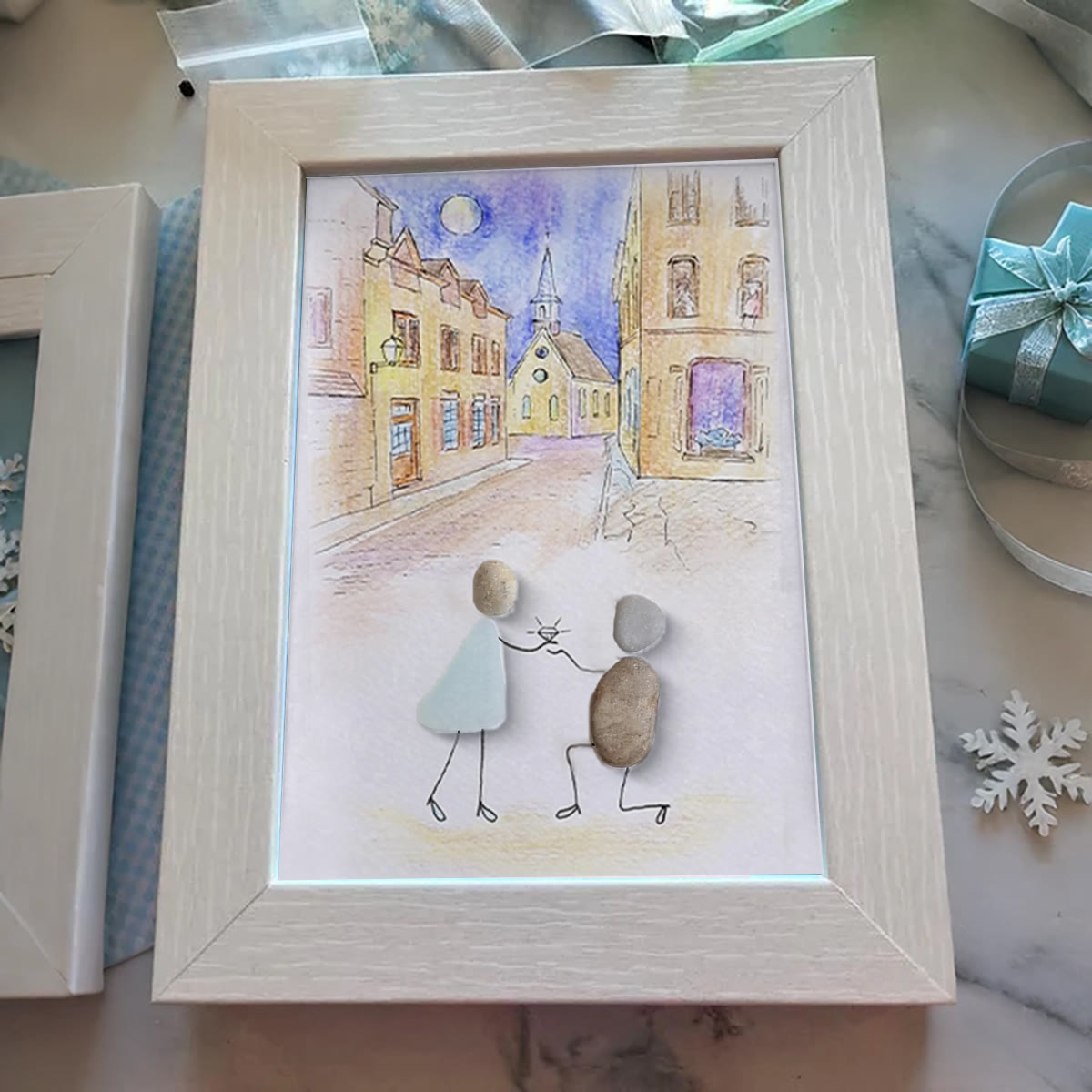 Propose On A Street Engagement Couple Sea Glass Framed Art - image 0