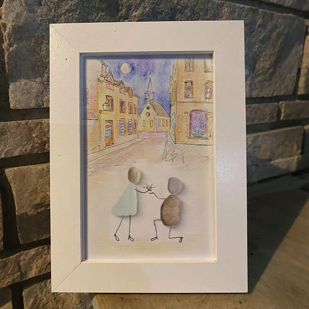 Propose On A Street Engagement Couple Sea Glass Framed Art - image 6