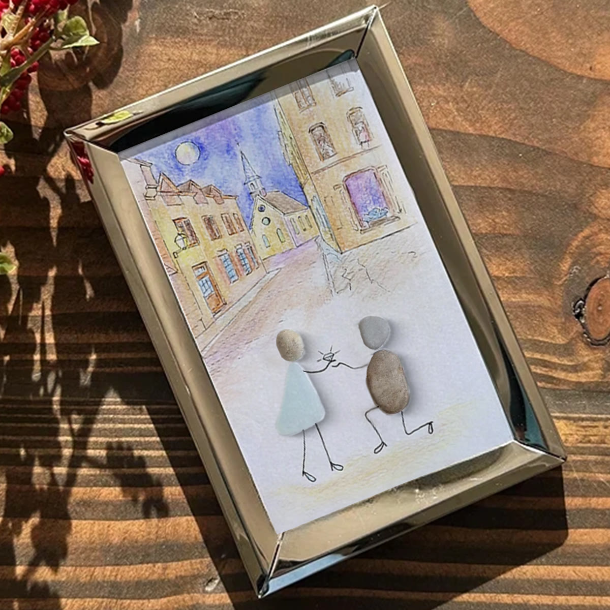 Propose On A Street Engagement Couple Sea Glass Framed Art - image 2
