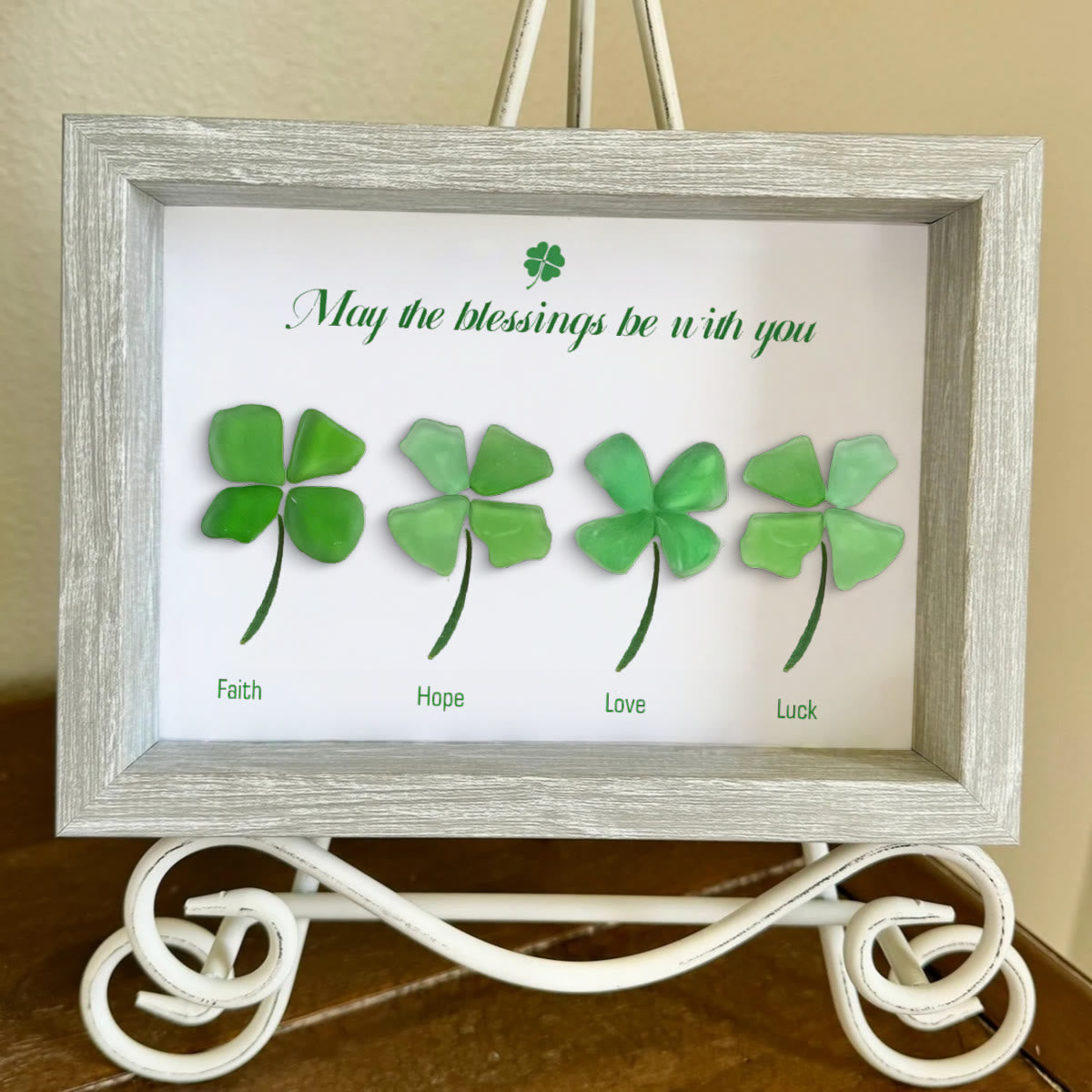 Four Leaf Clover Blessings Sea Glass Framed Art - image 0