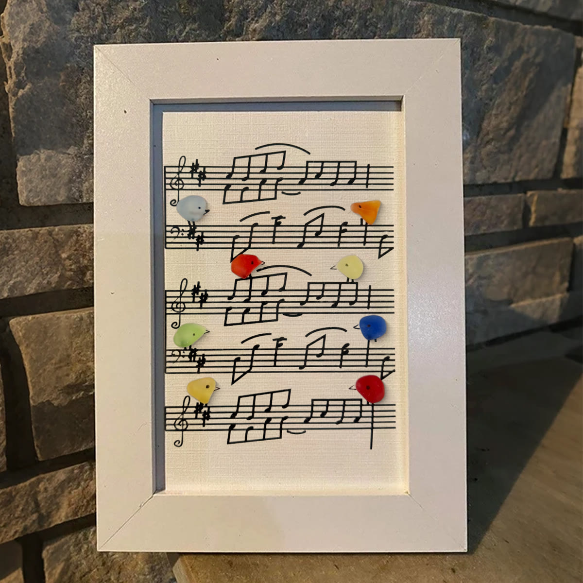 Eight Colorful Songbirds Singing Sea Glass Framed Art - image 7