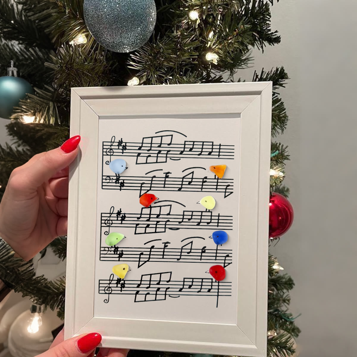 Eight Colorful Songbirds Singing Sea Glass Framed Art - image 0