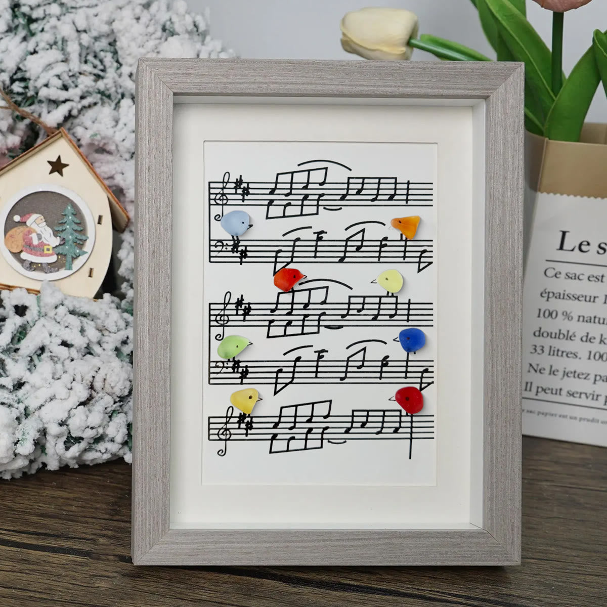 Eight Colorful Songbirds Singing Sea Glass Framed Art - image 4
