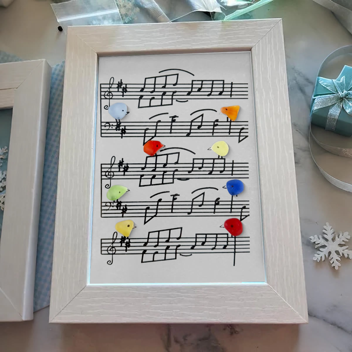 Eight Colorful Songbirds Singing Sea Glass Framed Art - image 3