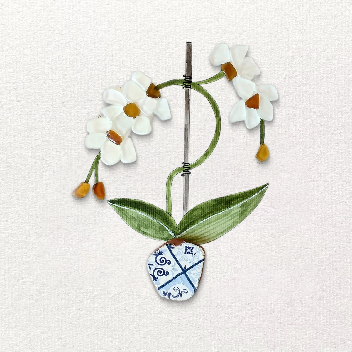 White Orchid Handmade Sea Glass Framed Art - image 7
