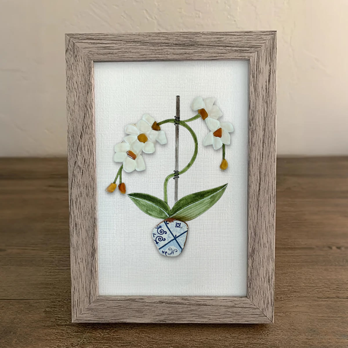 White Orchid Handmade Sea Glass Framed Art - image 0
