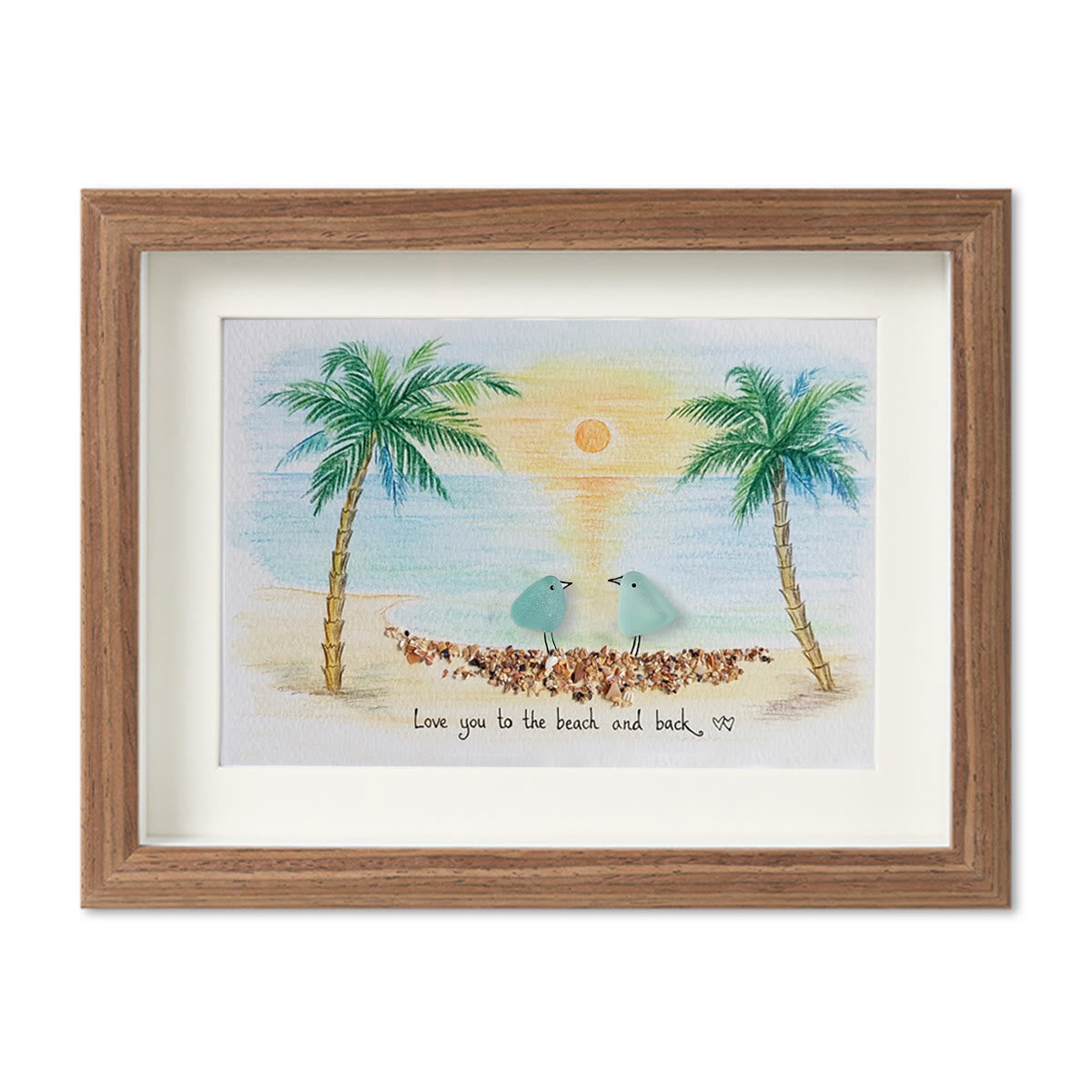 Romantic Couple Birds On The Bench Sea Glass Framed Art - Walnut Brown - 6" X 8" - image 12