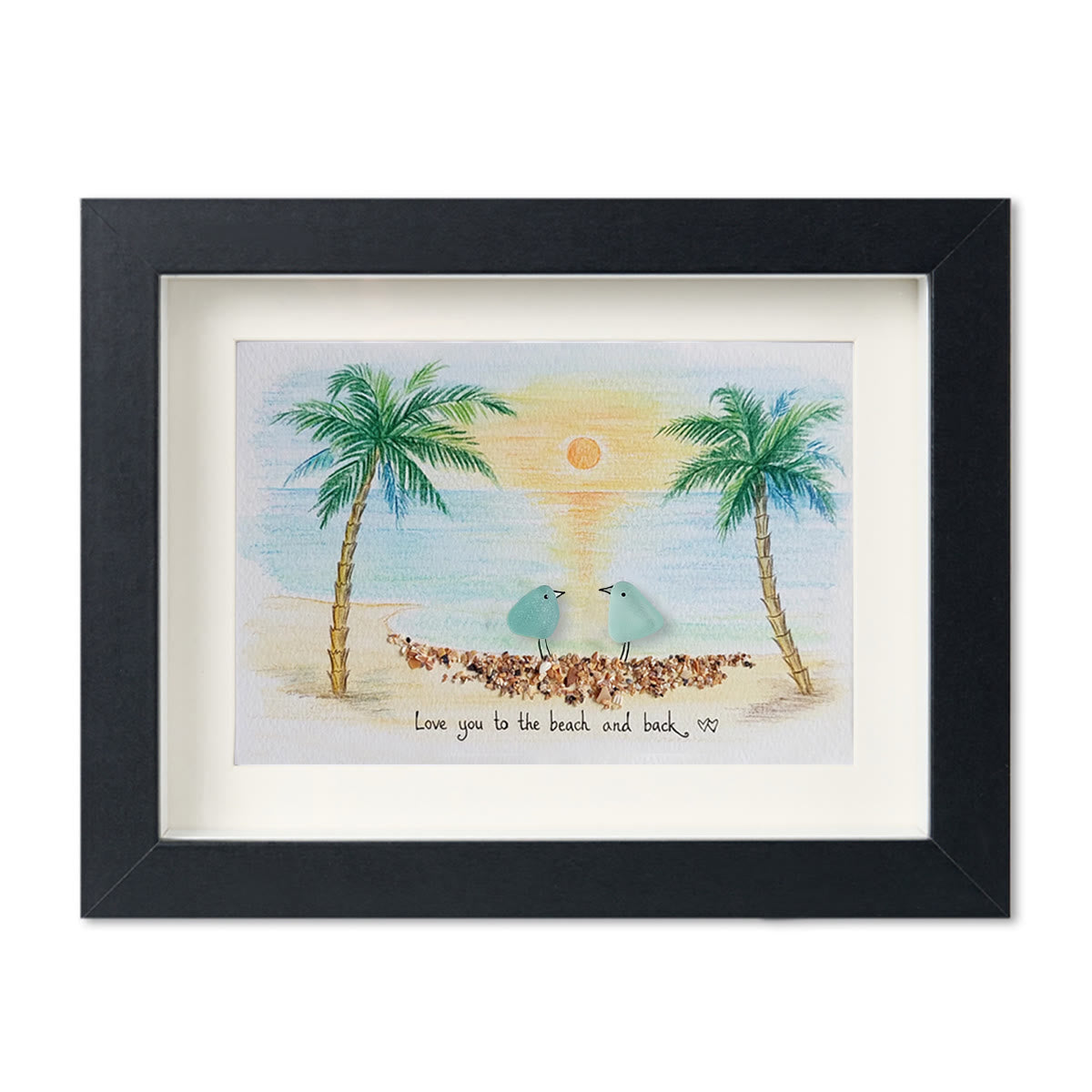 Romantic Couple Birds On The Bench Sea Glass Framed Art - Black - 6" X 8" - image 13