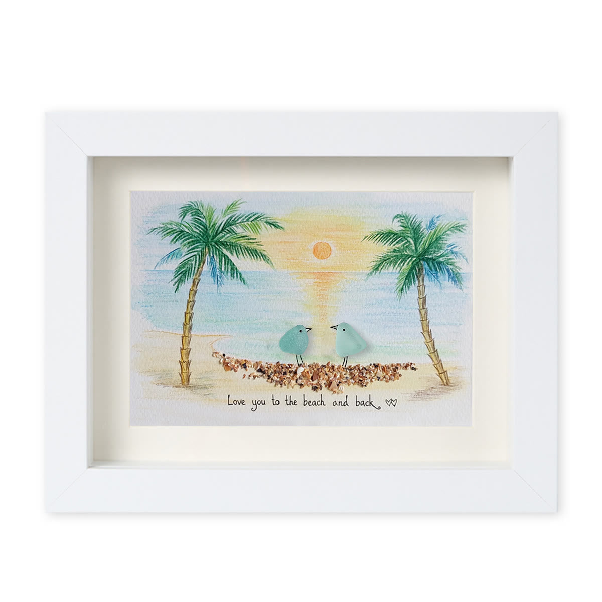 Romantic Couple Birds On The Bench Sea Glass Framed Art - White - 6" X 8" - image 14