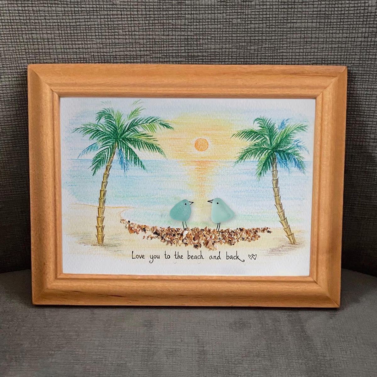 Romantic Couple Birds On The Bench Sea Glass Framed Art - image 4