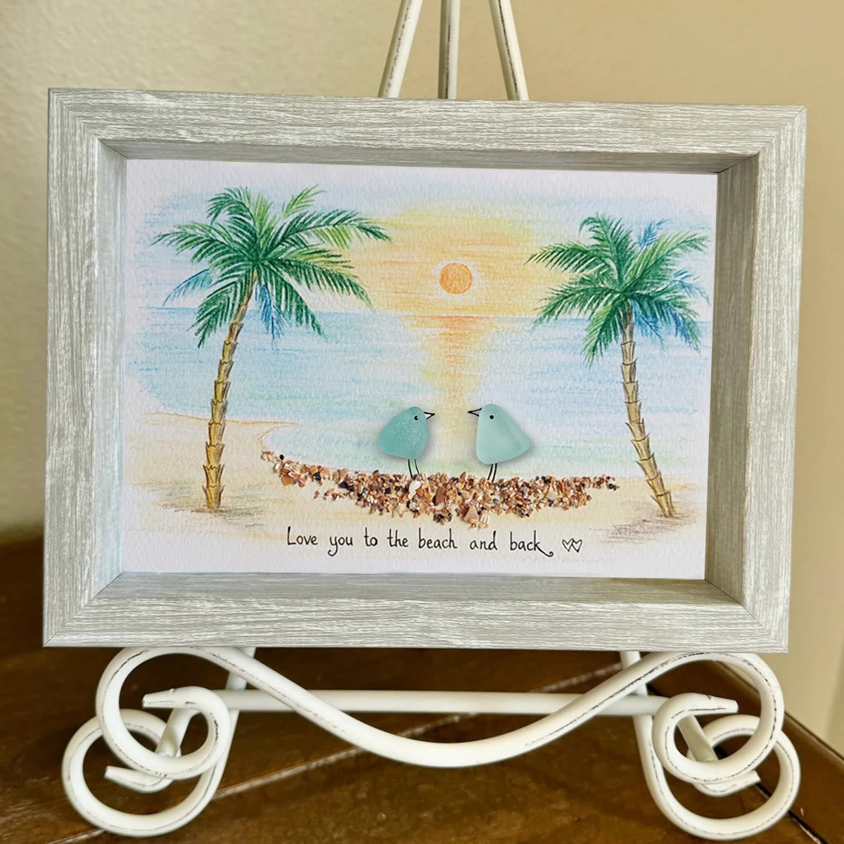 Romantic Couple Birds On The Bench Sea Glass Framed Art - image 3