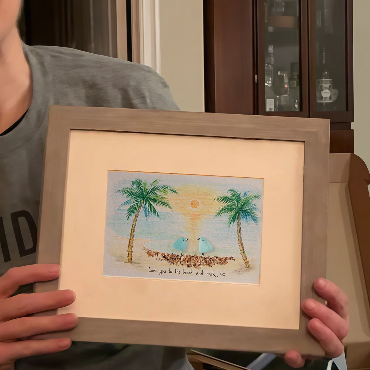 Romantic Couple Birds On The Bench Sea Glass Framed Art - image 6