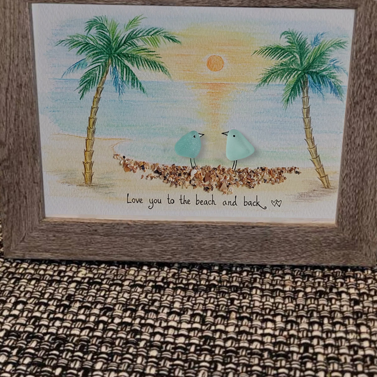 Romantic Couple Birds On The Bench Sea Glass Framed Art - image 9