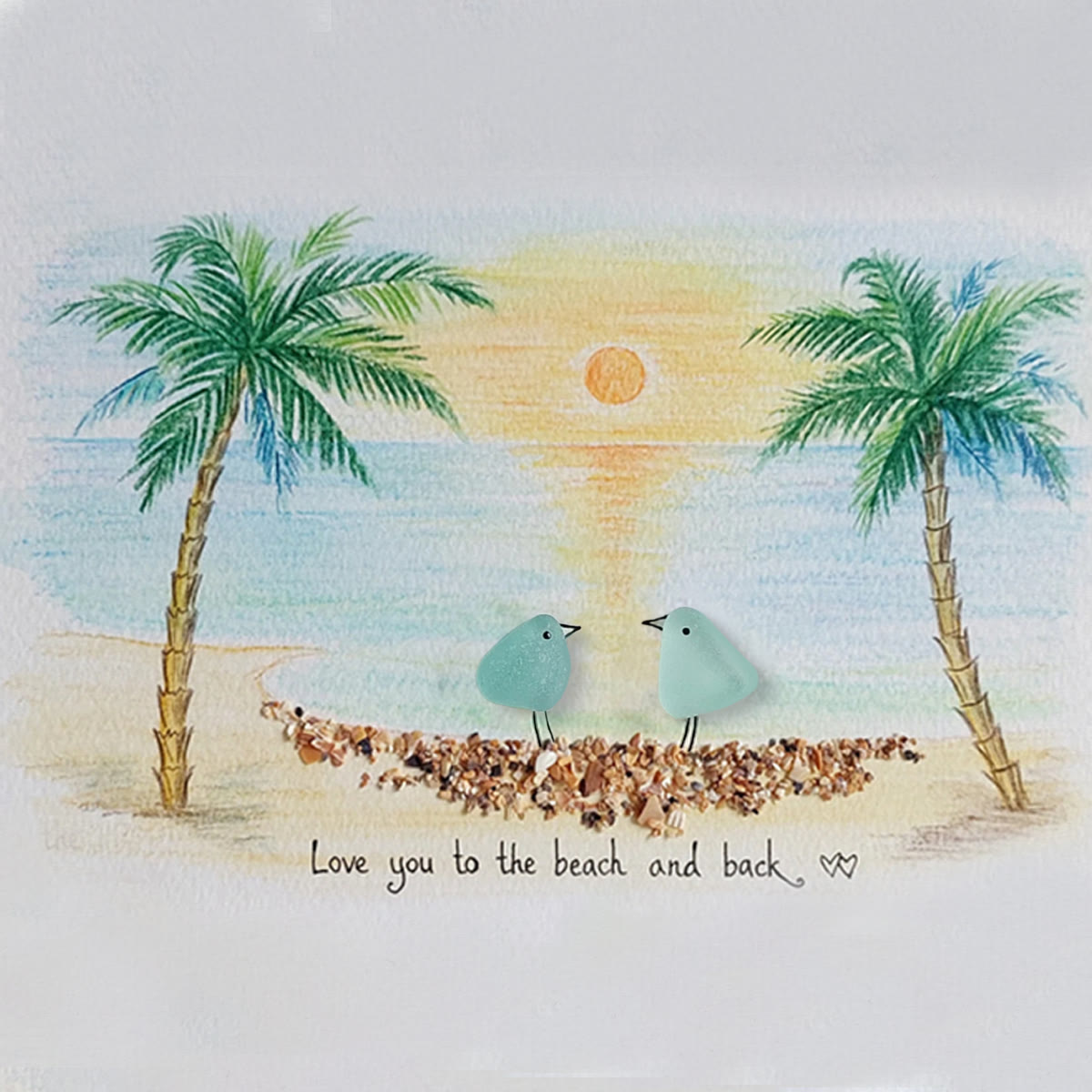 Romantic Couple Birds On The Bench Sea Glass Framed Art - image 10