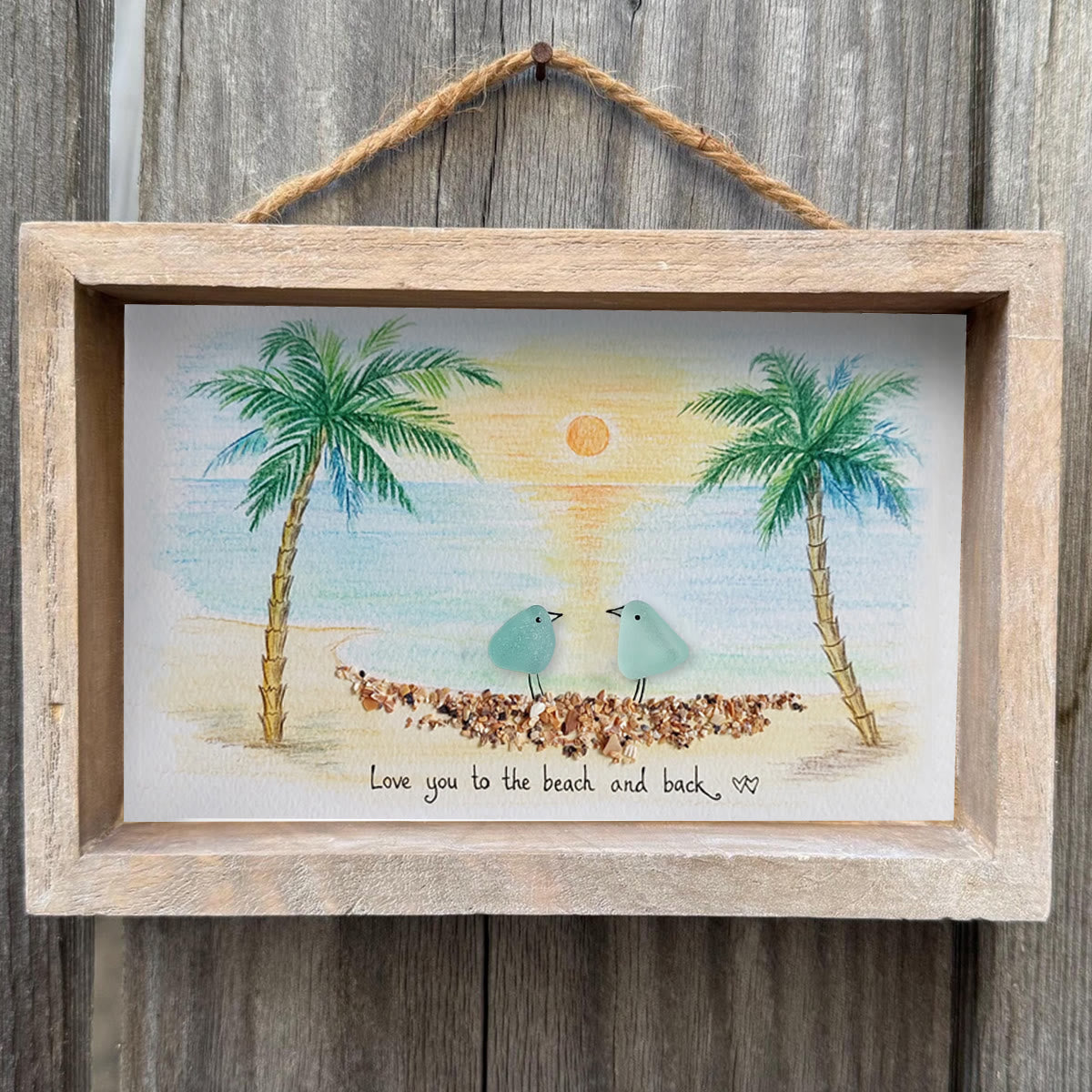 Romantic Couple Birds On The Bench Sea Glass Framed Art - image 2
