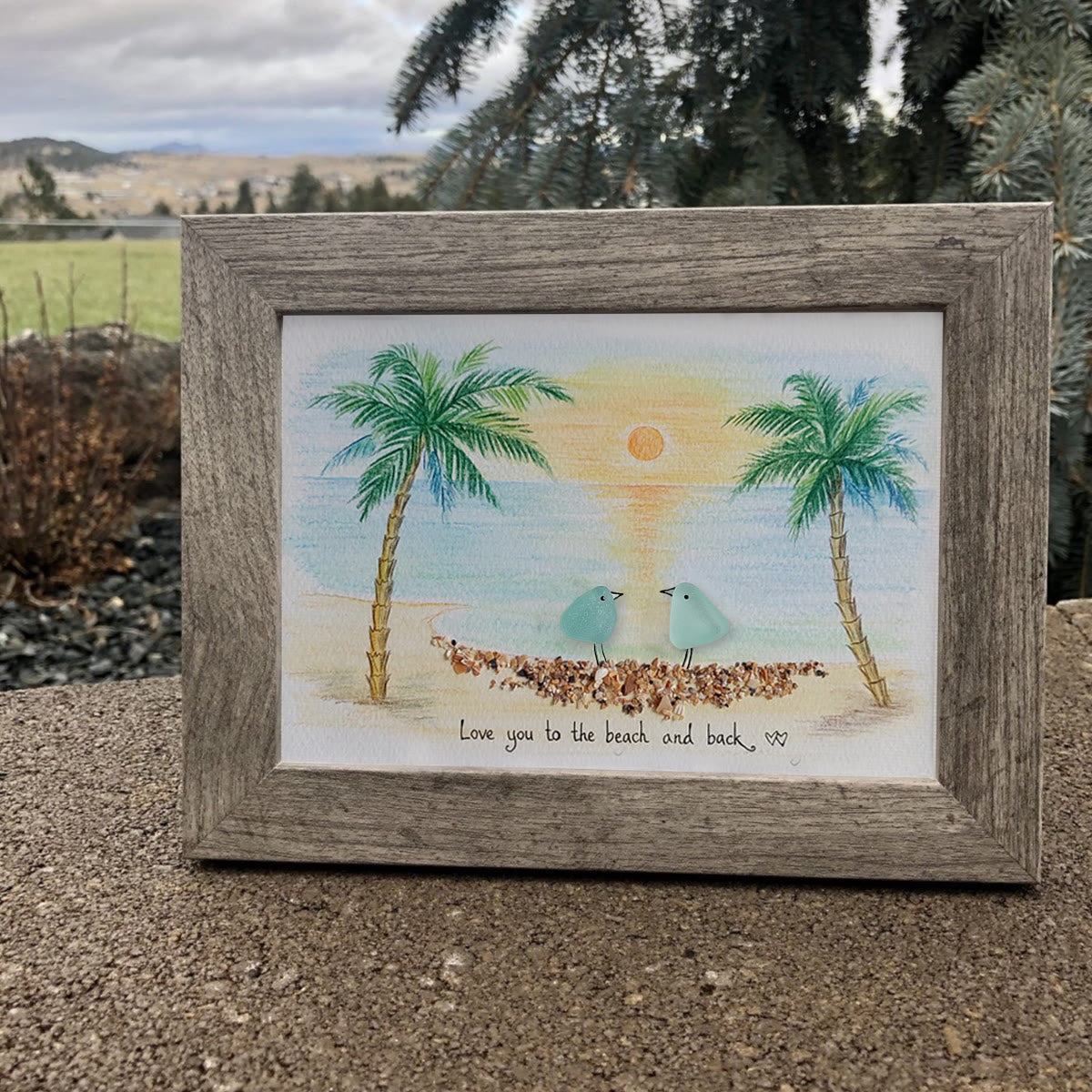 Romantic Couple Birds On The Bench Sea Glass Framed Art - image 8