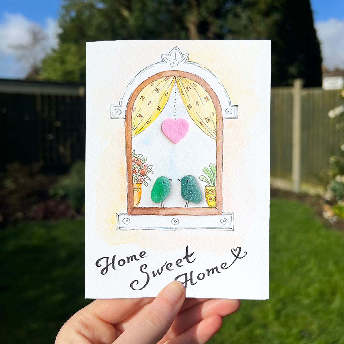 Home Sweet Home Housewarming Bird Sea Glass Framed Art - Seaglass Card - 8" X 6" - image 1
