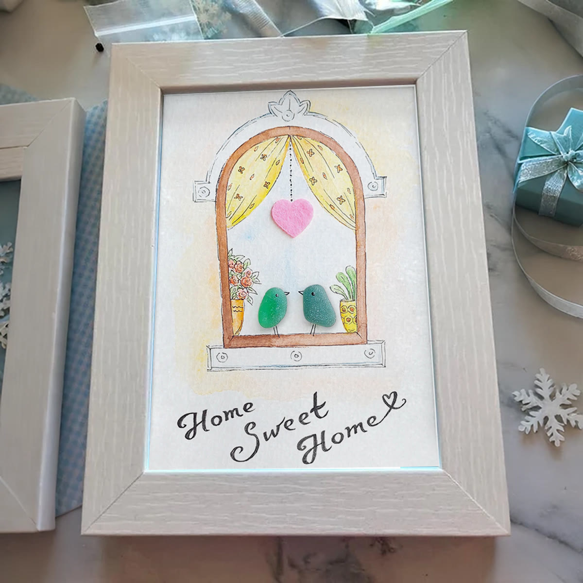 Home Sweet Home Housewarming Bird Sea Glass Framed Art - image 0