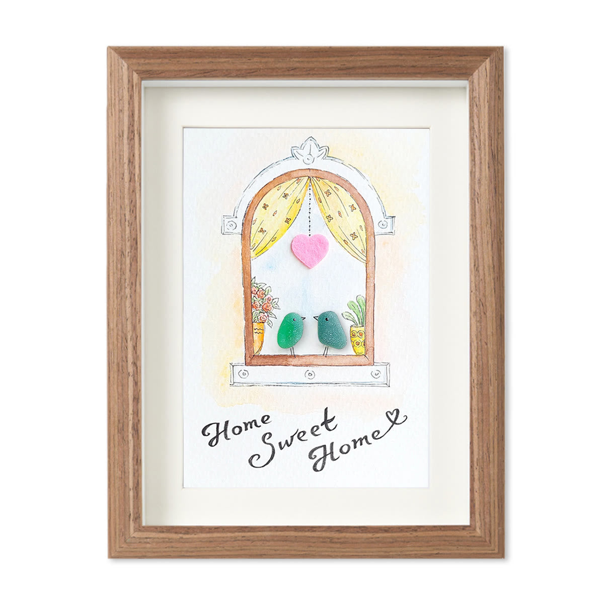 Home Sweet Home Housewarming Bird Sea Glass Framed Art - Walnut Brown - 8" X 6" - image 11