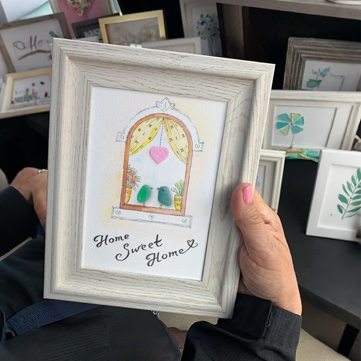 Home Sweet Home Housewarming Bird Sea Glass Framed Art - image 3