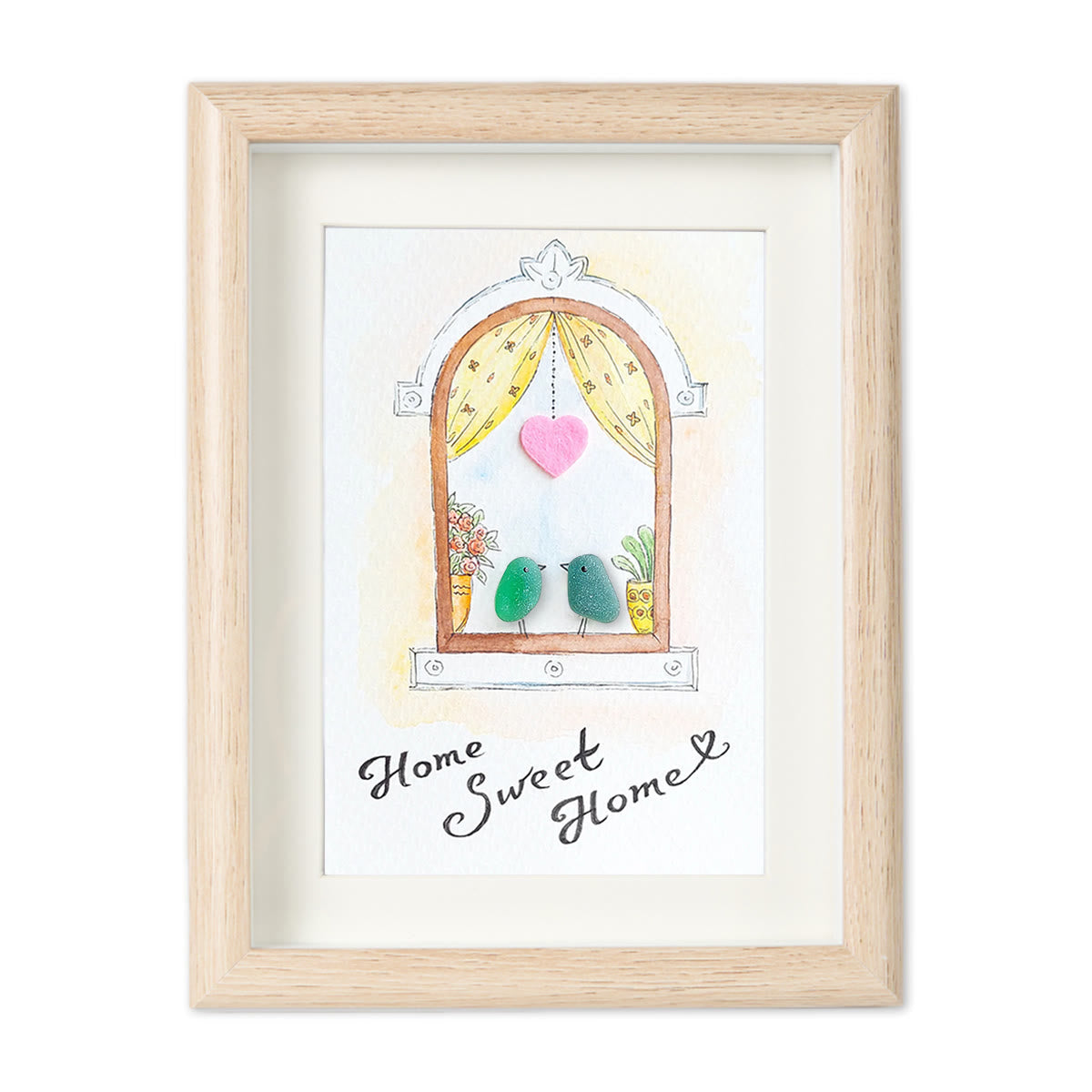 Home Sweet Home Housewarming Bird Sea Glass Framed Art - Oak - 8" X 6" - image 10
