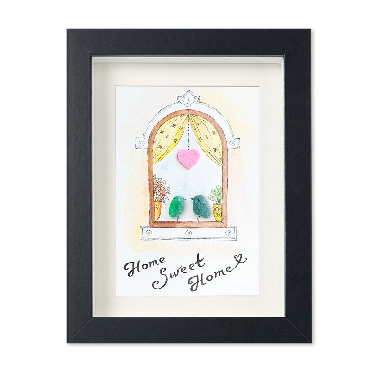 Home Sweet Home Housewarming Bird Sea Glass Framed Art - Black - 8" X 6" - image 12