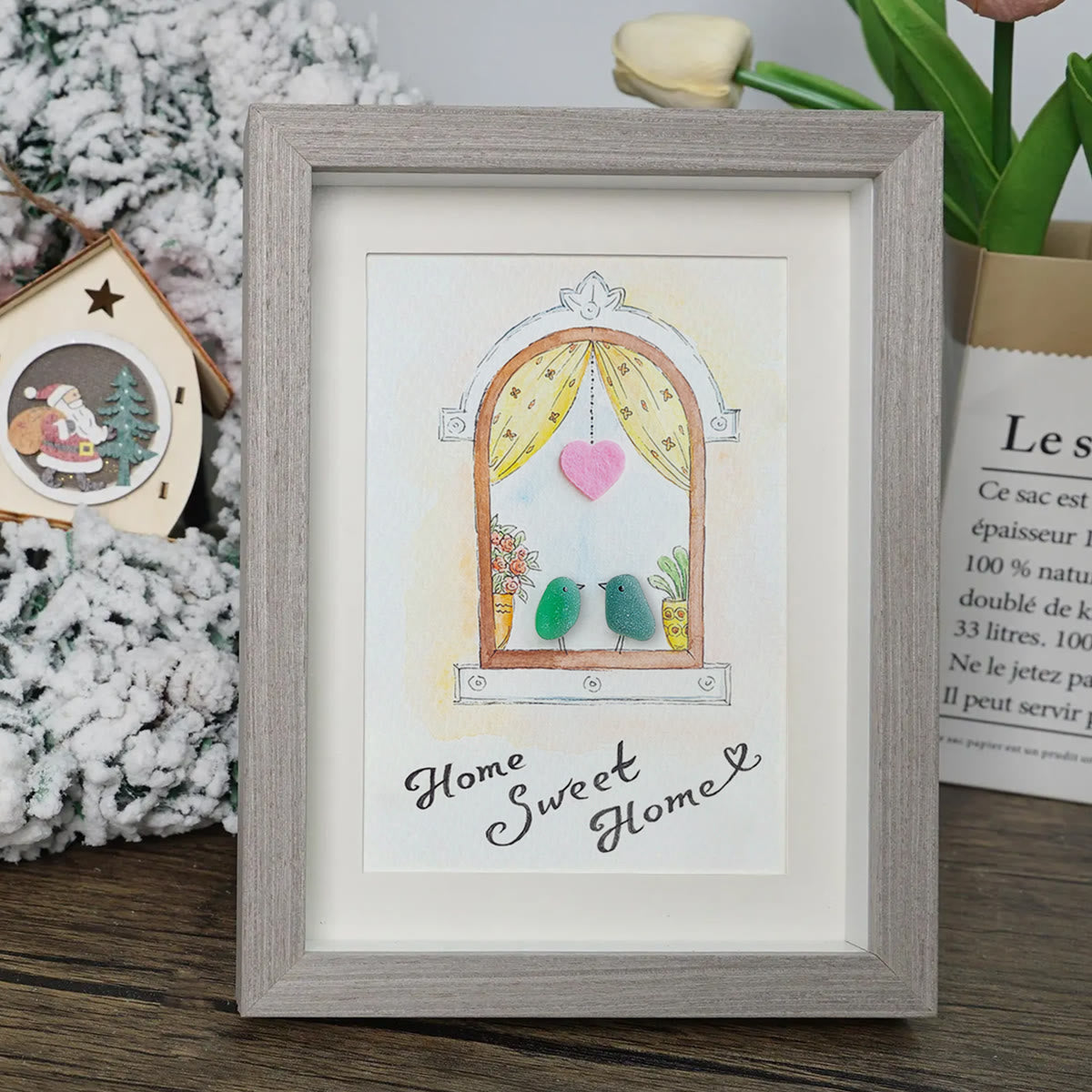 Home Sweet Home Housewarming Bird Sea Glass Framed Art - image 5