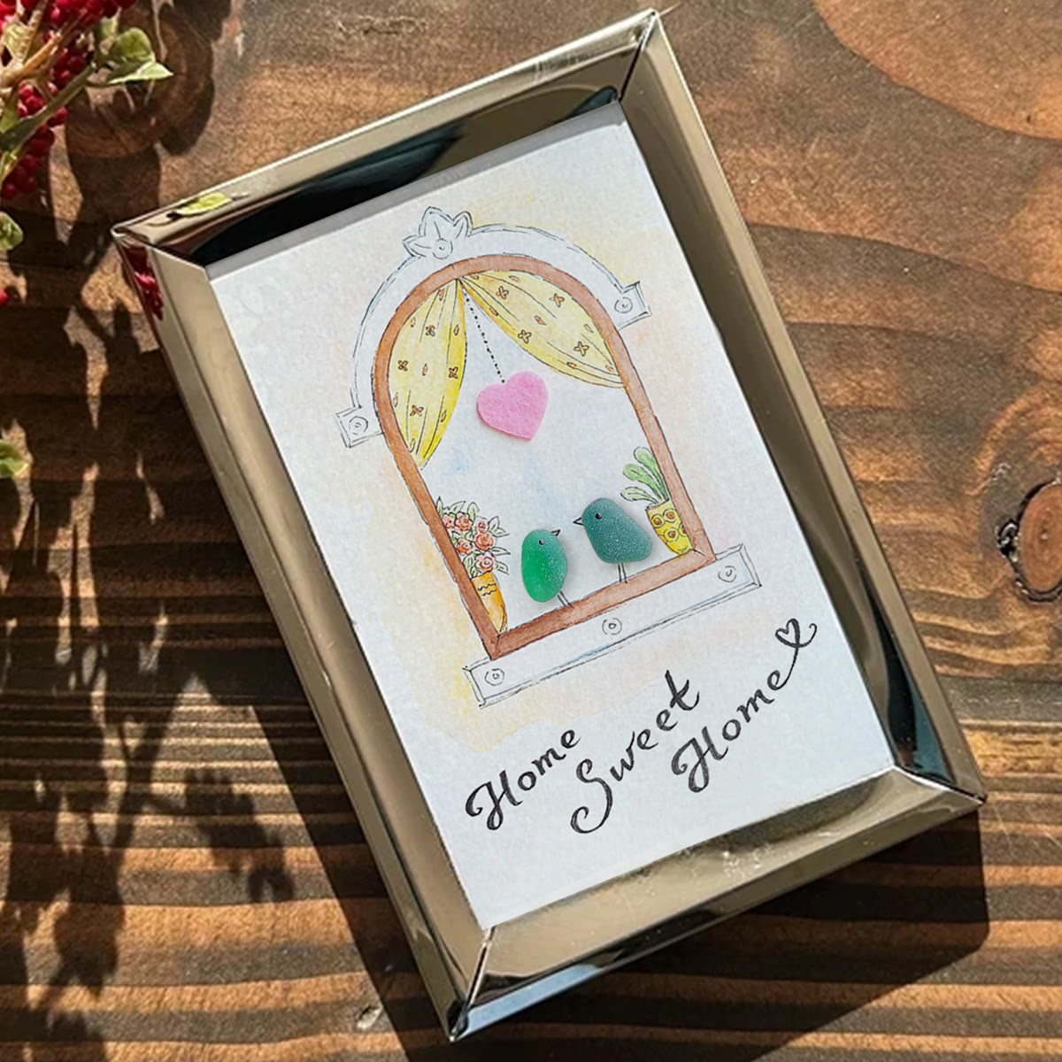 Home Sweet Home Housewarming Bird Sea Glass Framed Art - image 4