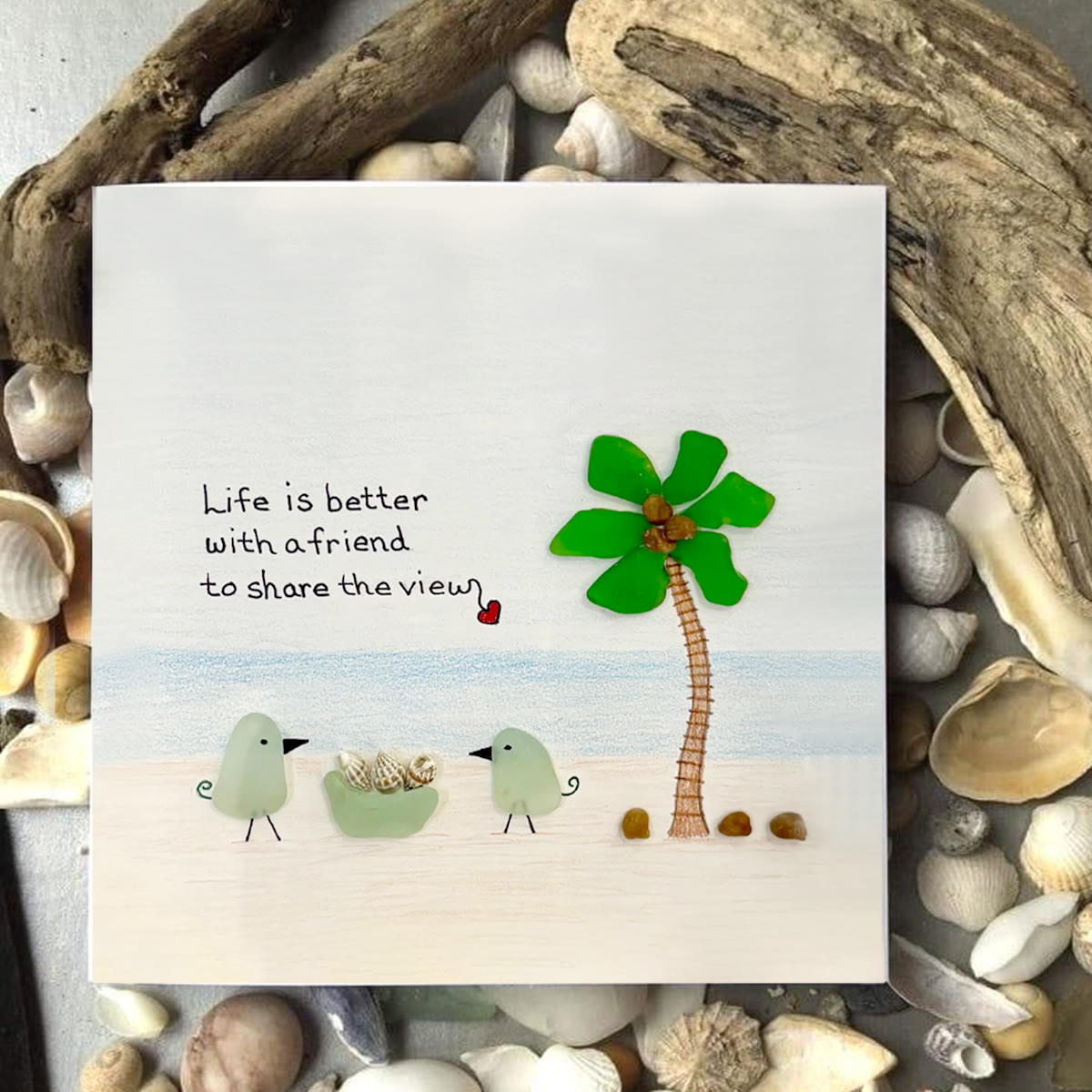 Friends On The Beach Under A Palm Tree Sea Glass Framed Art - image 2