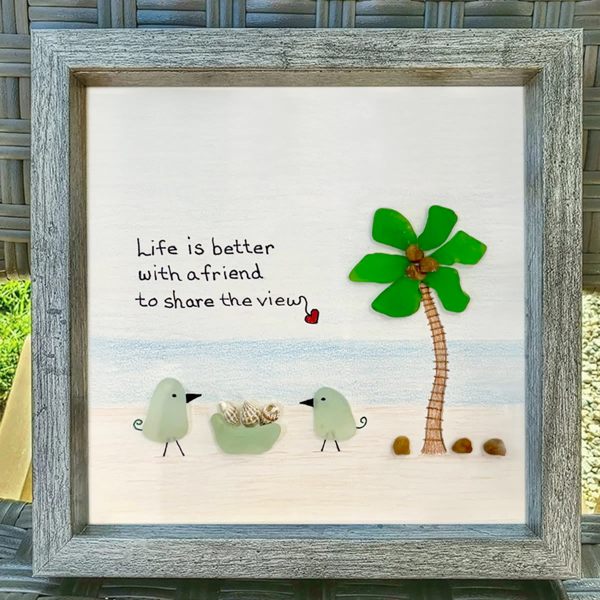Friends On The Beach Under A Palm Tree Sea Glass Framed Art - image 0