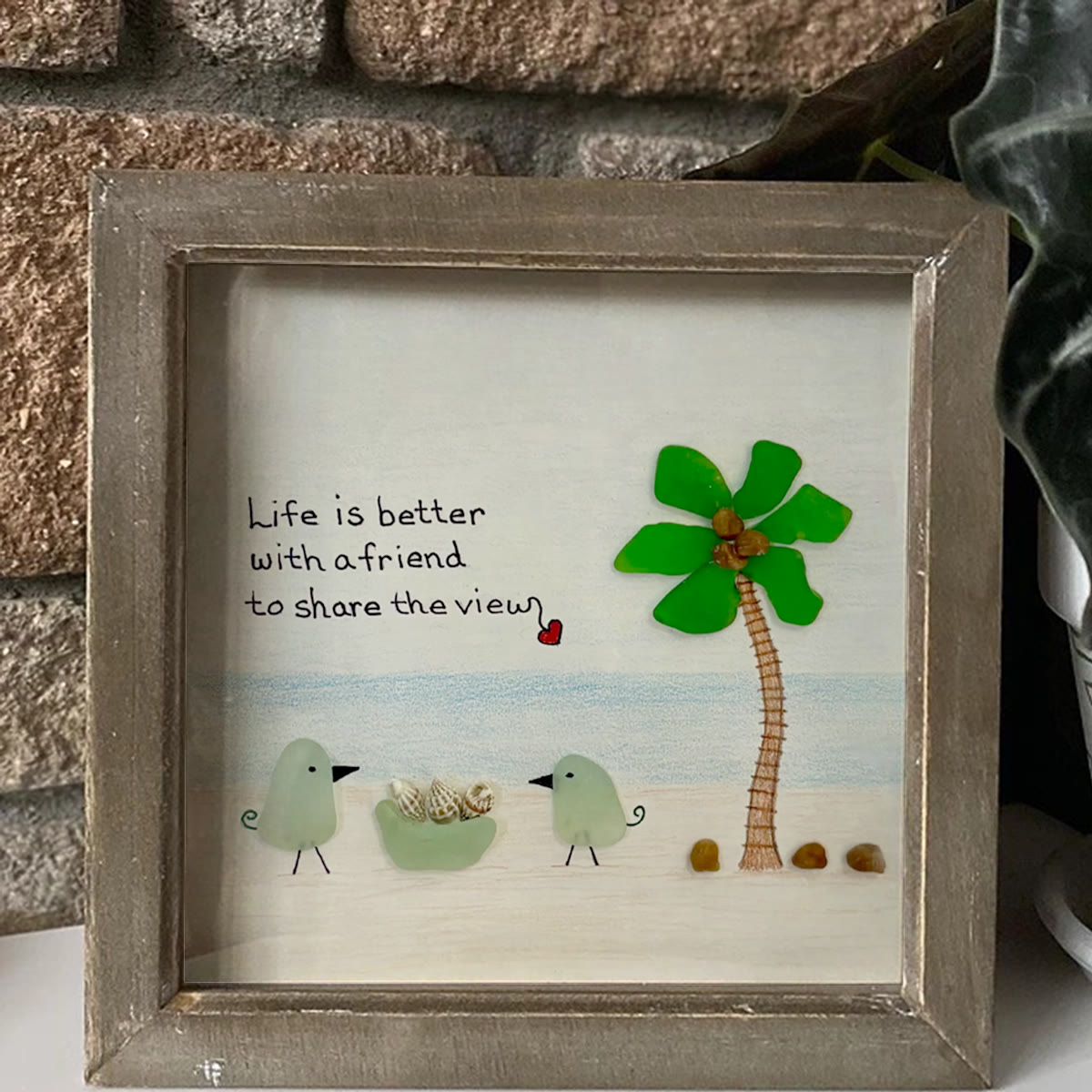 Friends On The Beach Under A Palm Tree Sea Glass Framed Art - image 5