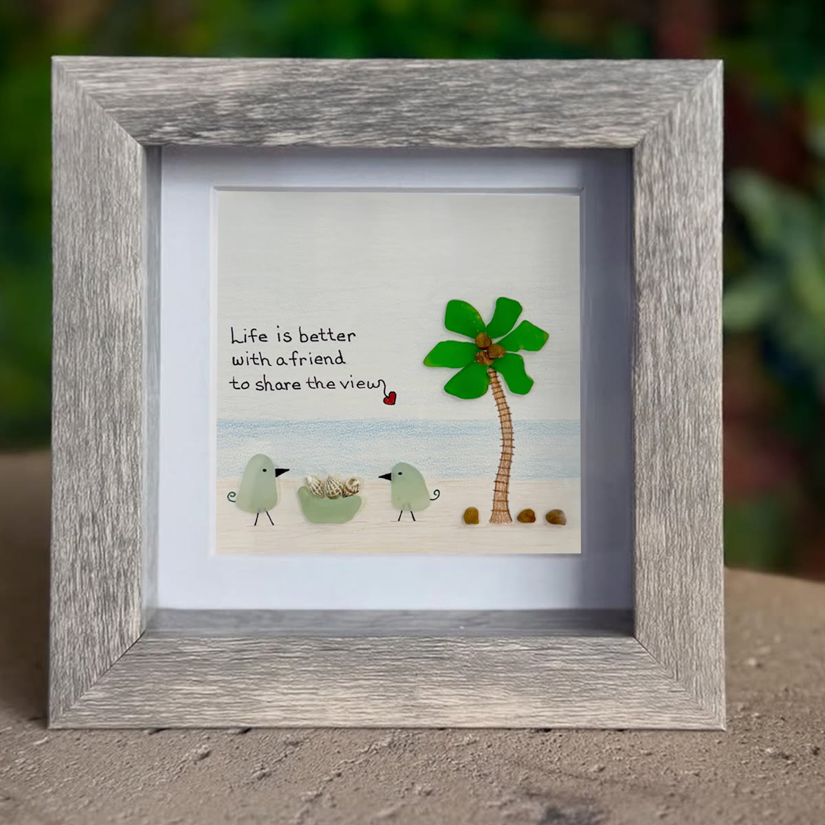 Friends On The Beach Under A Palm Tree Sea Glass Framed Art - image 7