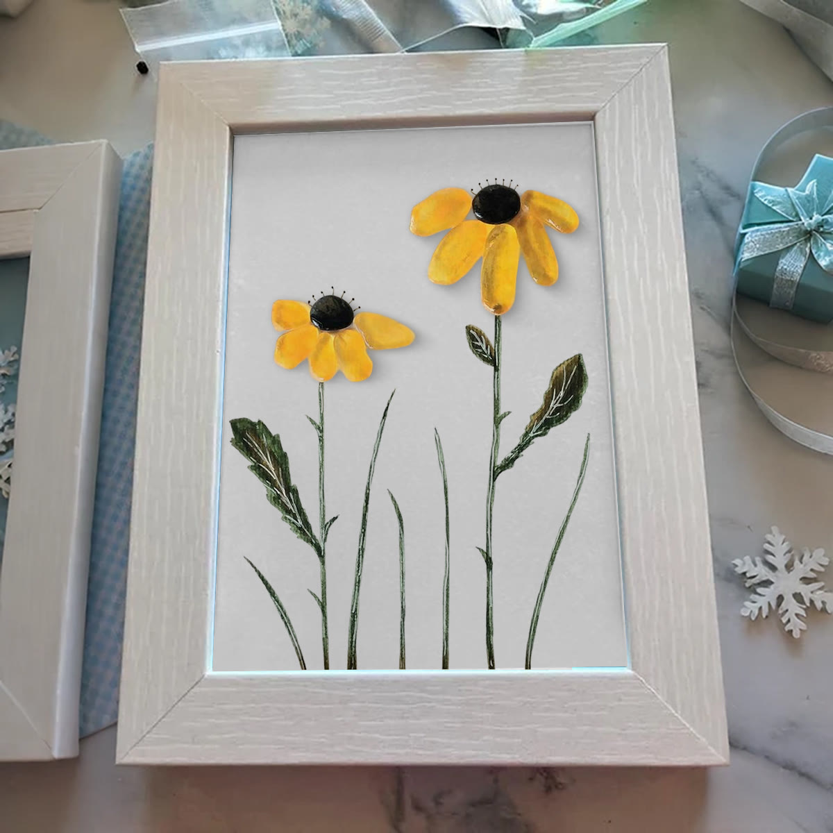 Daisy Handmade Sea Glass Framed Art - image 2