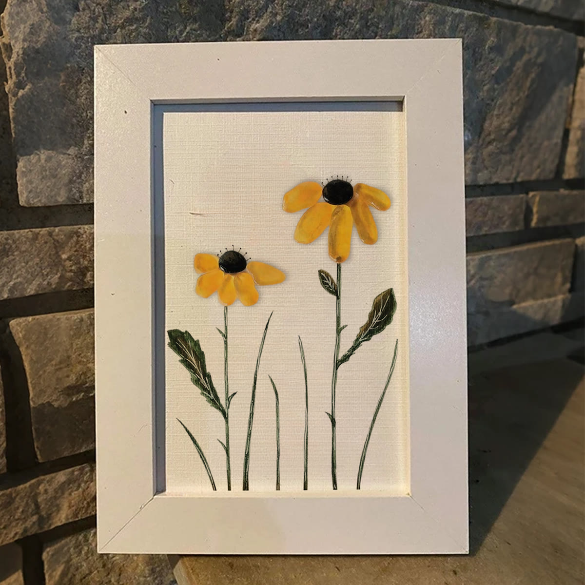 Daisy Handmade Sea Glass Framed Art - image 6