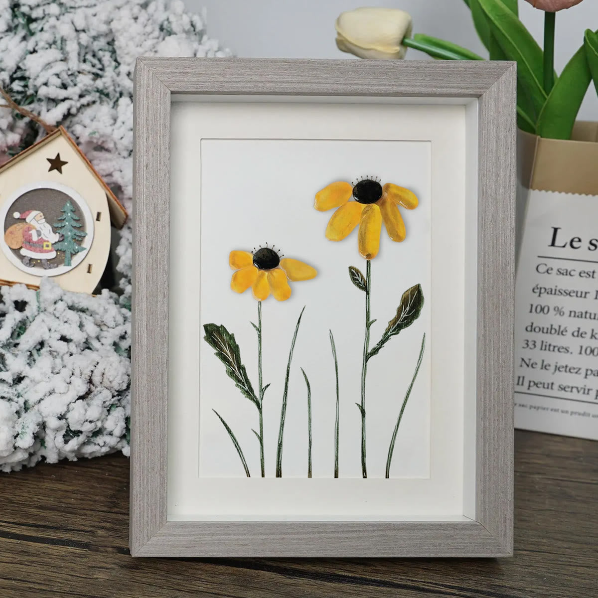 Daisy Handmade Sea Glass Framed Art - image 3