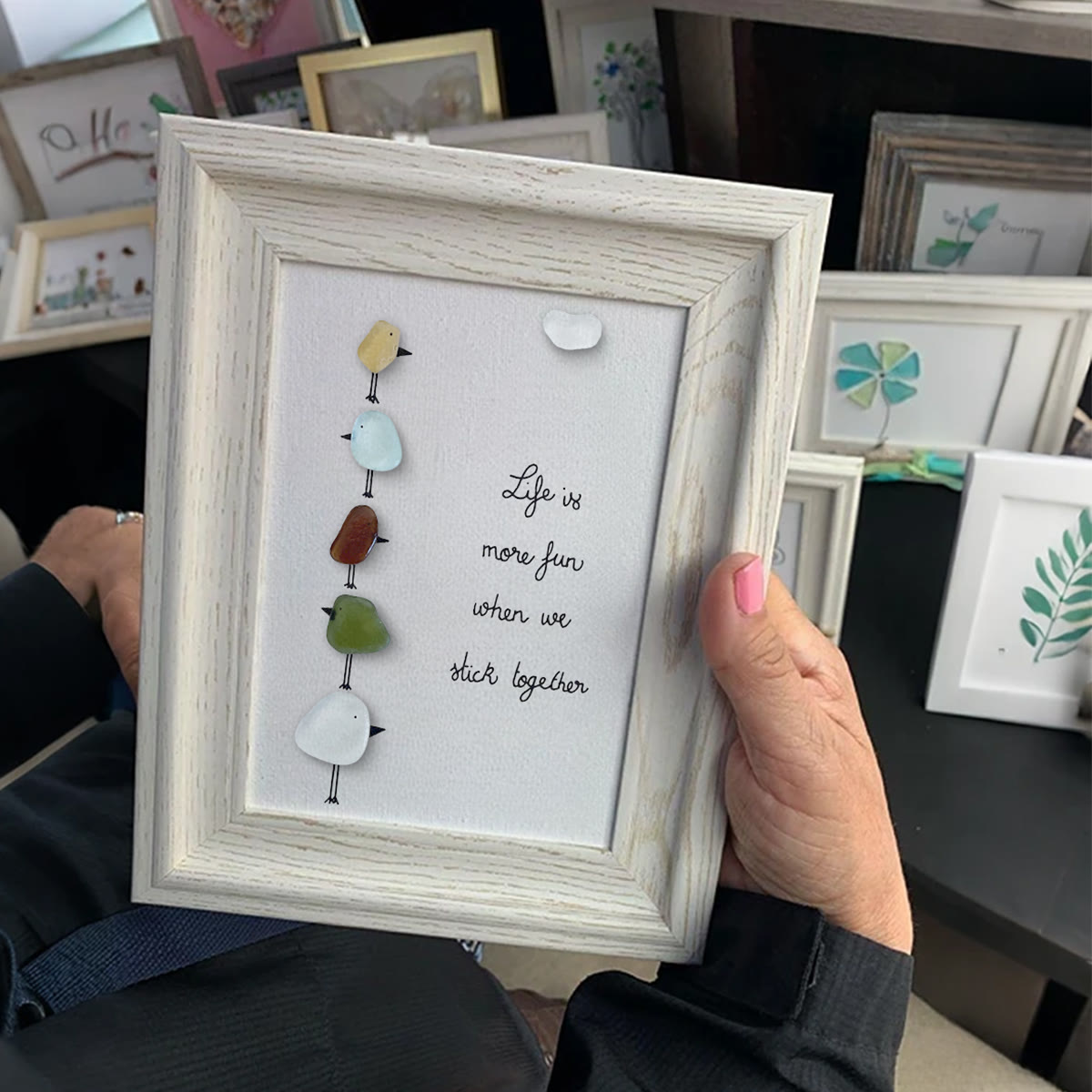 Family Unity Of Birds Sea Glass Framed Art - image 3