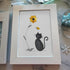 Black Pebble Cat And Yellow Flower Sea Glass Framed Art - image 3