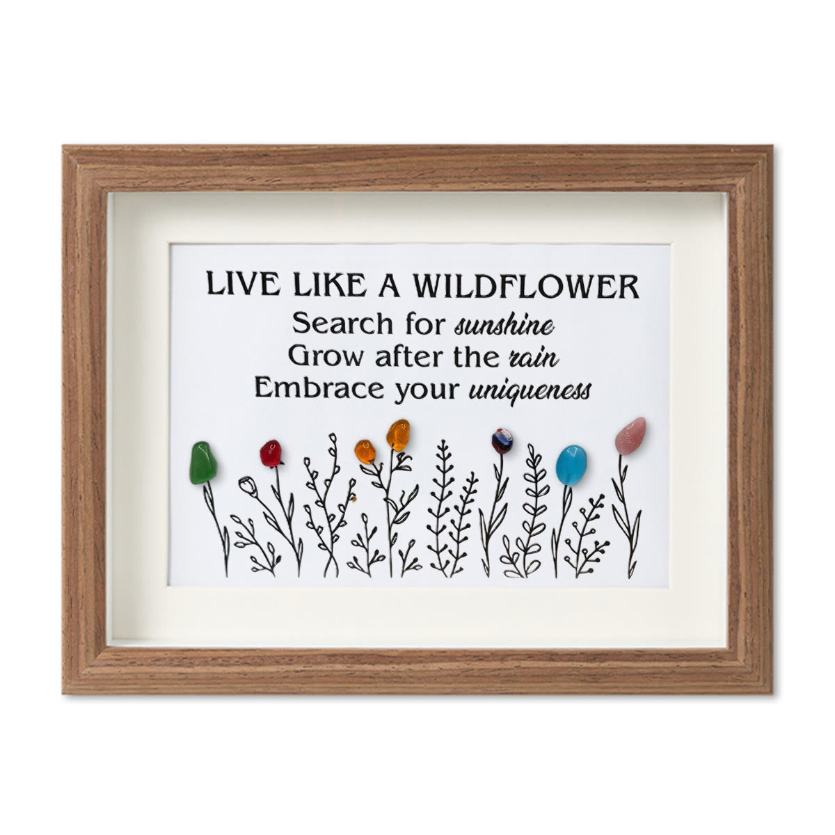 Live Like A Wildflower Quote Sea Glass Framed Art - Walnut Brown - 6" X 8" - image 12