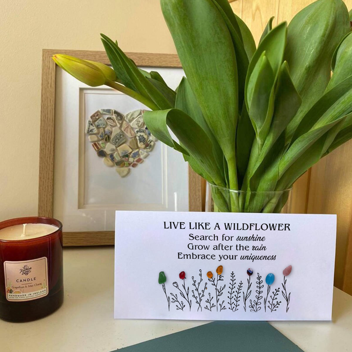 Live Like A Wildflower Quote Sea Glass Framed Art - Seaglass Card - 6" X 8" - image 1